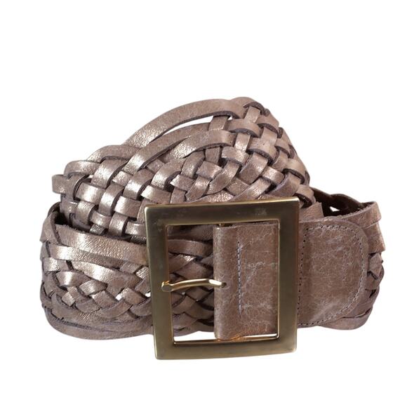 Cache Gold Metallic Woven Leather Belt Pant New Size S/M 2 1/4" Wide $128 NWT - Picture 5 of 6